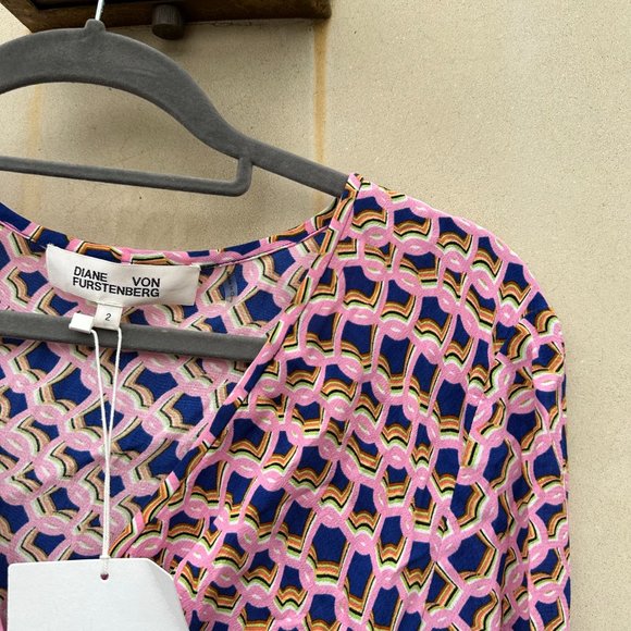 Diane Von Furstenberg Draco Wrap V-neck Dress Deep Blue Geometric Print Sz 2 - Picture 8 of 11